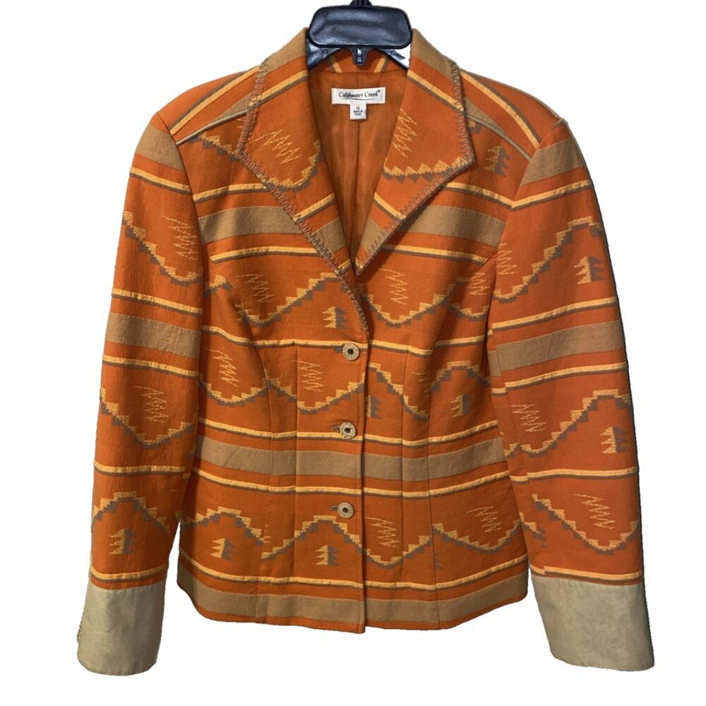 Coldwater Creek Southwest Aztec Blazer Jacket Size 14 Tribal Western Boho